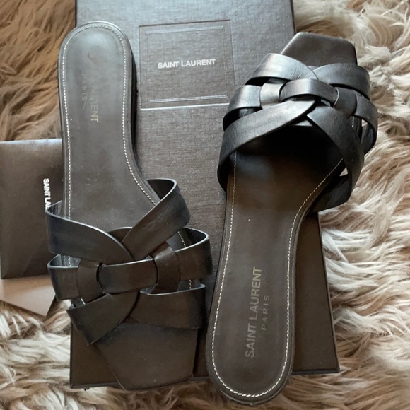 Saint Laurent Nu Pieds Slides in black w/box & DB - Picture 2 of 5